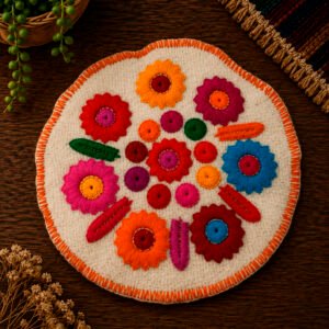 Tortillero bordado de girasoles con orilla naranja