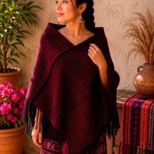 Reboso de lana rayado negro con rojo