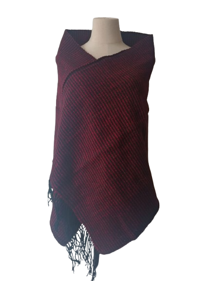 Reboso de lana rayado negro con rojo - Image 2
