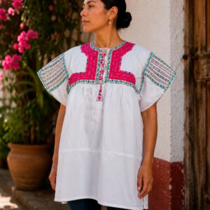 Huipil blanca tradicional antigua de Chamula