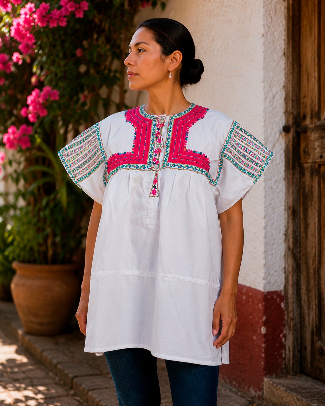 Huipil blanca tradicional antigua de Chamula