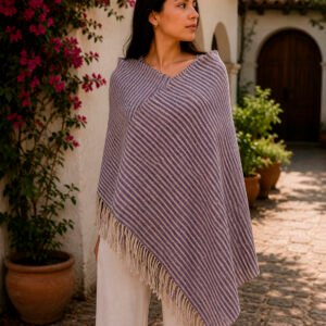 Reboso de lana en rayas blanco con morado