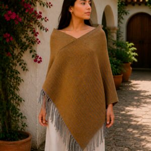 Reboso de lana en rayas gris con amarillo